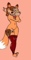 anthro awesomenauts canine clothing crayzee609 female fox leather mammal penny_fox pussy simple_background smile solo video_games