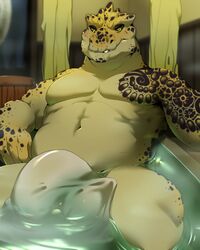 anthro balls bathhouse crocodile huge_cock male male_only penis tatsumichi water