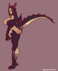 big_breasts dragon dragon_girl female full_length gyarusatan horns looking_at_viewer monster_girl scalie solo standing tail