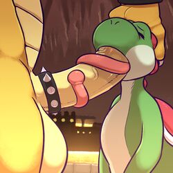 2017 anthro balls beige_penis belly big_penis bowser bracelet claws closed_eyes cock_ring dinosaur erection fellatio forced forced_oral green_skin hand_on_head huge_cock humanoid_penis jewelry komdog komponi koopa long_penis long_tongue male male_only mario_(series) multicolored_skin nintendo nude open_mouth oral oral_penetration penetration penis pink_tongue pose protagonistsub_antagonistdom reptile scalie sex shell side_view simple_background snout standing sucking super_mario_bros. tan_balls tan_skin thick_penis tongue tongue_out turtle two_tone_skin vein veiny_penis white_skin yaoi yellow_skin yoshi