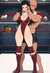 ai_generated ai ai_assisted 1girls prussia123 asami_sato the_legend_of_korra black_hair long_hair latex_clothing sexy sexy_female sexy_clothing sexy_pose fit fit_female athletic athletic_female abs bikini_top leotard boots wrestling_ring wrestling_outfit wrestler 1boy dark-skinned_male wrestling grabbed_from_behind ryona