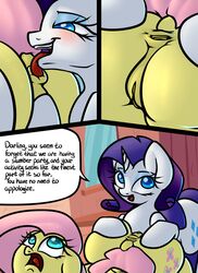 anal anilingus anus ass big_butt comic english_text equine female feral fluttershy_(mlp) friendship_is_magic horn mammal my_little_pony oral pegasus pussy rarity_(mlp) rimming sex slavedemorto text unicorn wings yuri