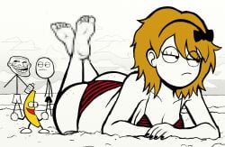 1girls 2026 2d ass beach bikini brown_hair censored censored_feet dancing_banana derpina feet feet_up female freckles freckles_on_ass hair painted_nails rage_comics scrilopolis solo_focus swimwear troll_face white_body