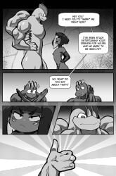 2025 4_arms 4_eyes absurd_res andre_(cuchuflin) annoyed armwear biped clothing comic cuchuflin detailed_background dialogue digital_drawing_(artwork) digital_media_(artwork) english_text eye_contact fishnet_armwear fishnet_clothing flaccid generation_1_pokemon genitals gesture greyscale group hair hand_gesture hi_res humanoid humanoid_genitalia humanoid_penis larger_humanoid larger_male legwear long_hair looking_at_another machamp machoke male male_humanoid monochrome moobs mostly_nude_humanoid mostly_nude_male multi_arm multi_eye multi_limb nintendo nipples not_furry penis pokemon pokemon_(species) size_difference smaller_humanoid smaller_male speech_bubble stockings talking_to_another text thick_thighs thumbs_up
