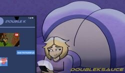 2026 2d 2d_(artwork) 2d_artwork ass ass_focus blonde_female blonde_hair butt butt_focus digital_drawing_(artwork) digital_media_(artwork) doubleksauce female huge_ass huge_butt human hyper_ass hyper_butt looking_at_phone lucia_(mr.coco) meat_wall_(body_type) mrcoco pajama_pants pajama_shirt pajamas phone tagme texting