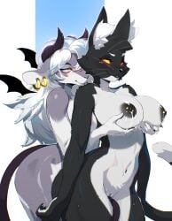 2020s 2024 2d 2d_(artwork) 2girls 5_fingers anthro areola ass bacardi_(muart242) big_ass big_breasts big_butt big_ears big_thighs black_eyes black_fur black_nipples blush breast_milk breasts busty cat_girl claws ear ear_tuft earrings feline female female_focus female_only fur furry furry_female furry_only goat goat_ears gold_bracelet gold_earrings gold_jewelry grabbing_breasts hi_res highres hips hourglass_figure huge_thighs lactating lactation large_ass large_butt large_thighs loincloth long_ears looking_back milk muart242 nipple_piercing nipples nude oriana_(crusaderglum) original original_character round_ass size_difference smile smiling tail thick_tail thick_thighs thighs voluptuous white_hair wide_hips wrappings yellow_sclera