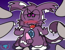2017 2_fingers anthro artist_logo balls bent_legs black_eyes blush bodily_fluids bukkake cheek_tuft chest_gem colored cum cum_drip cum_in_mouth cum_inside cum_on_arm cum_on_body cum_on_ear cum_on_face cum_on_ground cum_on_tail cum_on_tongue digital_drawing_(artwork) digital_media_(artwork) dripping english_description erection eye_through_hair faceless_character faceless_male facial_tuft fangs featureless_feet feet fingers fur gem genital_fluids genitals gradient_background grey_penis group guano_(kappa_mikey) hair half-closed_eyes heart_pupils humanoid kappa_mikey kneeling light lighting logo long_tail looking_at_genitalia looking_at_penis looking_pleasured male male/male male_anthro male_humanoid mammal markings mintytempest narrowed_eyes noseless nude_anthro nude_male open_mouth open_smile outline penis pink_penis pupils purple_balls purple_body purple_fur purple_hair purple_pupils purple_sclera purple_tail purple_tail_tuft red_tongue sapphire_(gem) sex shaded short_hair simple_background smile solo_focus tail tail_tuft teeth tongue tongue_out translucent translucent_hair tuft unknown_species whisker_markings white_outline