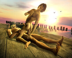 2boys 3d anal ass barefoot blonde_hair brown_hair cum cum_in_ass cumdrip ejaculation erect_nipples erection feet final_fantasy final_fantasy_xiii final_fantasy_xiii-2 gay gnin gninrom lying_on_back male_only multiple_boys muscle nature noel_kreiss nude ocean orgasm_face outdoors penis sex sitting_on_penis snow_villiers source_filmmaker straddling sunset toes water wince yaoi