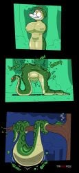 abdominal_bulge ambiguous_gender anthro big_breasts breasts canid canine comic digestion_noises duo feet_first female female_prey feral fox green_body head_in_mouth hi_res mammal oral_vore reptile scalie snake tairedfox vore