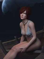 missally 3d cd_projekt_red the_witcher_(series) the_witcher_3:_wild_hunt shani red_hair freckles freckles_on_face mascara female light_skin light-skinned_female solo solo_female looking_at_viewer night full_moon no_panties bra breasts necklace imminent_sex 1girls