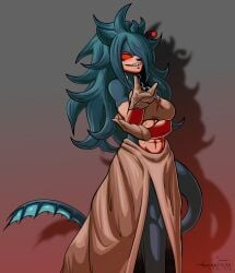 android_21 aqua_hair bra brown_clo brown_clothing dragon_ball fish_tail gromfrom majin_android_21 necklace red_eyes reference sonic.exe_(series) sonic_(series) zetsubo_(sonic.exe)