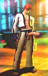 1boy 3d abs erection full_body gloves gnin gninrom headband hwoarang male_only muscle penis penis_grab solo source_filmmaker tekken testicles toes undressing