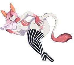 anthro bourbon._(artist) breasts clitoral_hood clitoris clothing female jerboa legwear looking_at_viewer mammal nipples pussy rodent smile solo spread_pussy spreading thigh_highs