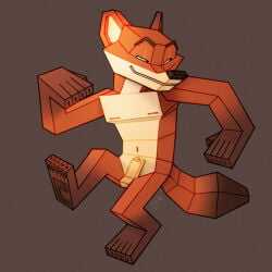 abstract_art anthro canid canine cubism dancing disney erection feet foreskin fox genitals hi_res low_poly male male_focus male_only mammal muscular muscular_male nick_wilde paws pecs penis polygonal_body ravuer simple_background small_penis soles solo zootopia