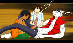 3boys anthro barefoot clenched_teeth clothed clothing cum cumshot ejaculation erection full_body furry gnin gninrom group group_sex handjob human human_on_anthro ikezawa_kazuma interspecies king_kazma koiso_kenji lagomorph long_ears lying male male_only mammal multiple_boys muscular navel on_back on_floor open_mouth orgasm pants pecs penis penis_grab rabbit sex shirt shorts sitting size_difference squint summer_wars teenager teeth thick_penis threesome tongue tongue_out vein veiny_penis vest wince yaoi