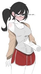 1boy 1futa ater18 big_breasts big_penis clothed clothing embarrassed futanari light-skinned_female solo_focus standing