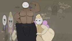 formformer dandy's_world dandys_world roblox roblox_game blushcrunch_studio rodger_(dandy's_world) glisten_(dandy's_world) armpits armpit_hair probably_stinks cock_on_face cock_worship baggy_pants cock_outline bulge_through_clothing bulge_under_clothes gay 2boys partially_clothed tagme hyper hyper_penis dialogue text brown_body yellow_body thick_thighs fat_ass size_difference