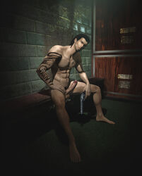 1boy 3d abs barefoot billy_coen erect_nipples erection firearm full_body gnin gninrom gun hand_on_thigh handgun head_tilt holding_weapon human human_only looking_at_viewer male male_only muscle muscular nude penis pistol pov pov_eye_contact resident_evil revolver sitting solo solo_male source_filmmaker tattoo tattoos testicles weapon