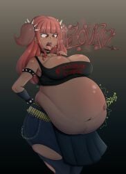 belly_overhang big_ass big_belly big_breasts blush breasts breasts_bigger_than_head bubble_butt dark-skinned_female devil_horns emily_(funlitogc) fat fat_ass female female_only funlitogc gassychan_(artist) gigantic_ass gigantic_breasts huge_breasts huge_thighs hyper_belly hyper_fat hyper_thighs large_breasts morbidly_obese morbidly_obese_female obese obese_female overweight overweight_female punk punk_girl red_eyes red_hair tan_body thick_ass thick_thighs thighhighs voluptuous alternate_version_available burping burp burp_cloud burp_fetish