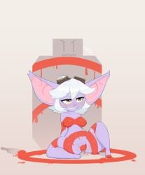 amber_eyes big_ears breasts female genitals goatsworth hair hi_res huge_ears humanoid league_of_legends nipples nude pink_body riot_games shortstack sitting solo spread_legs spreading tencent thick_thighs tristana_(lol) vulva white_hair wide_hips yordle