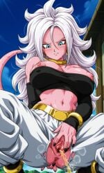 ai_generated android android_21 android_21_(good) anus_focus ass_focus ass_up blue_eyes body cute doggy_style dragon_ball_fighterz dragon_ball_z embarrassed explicit female girl hair inviting legs_open long_hair low-angle_view majin majin_android_21 masturbating nipples nipples_outside no_panties only pants peeing pervert pink pink_skin pov pussy sexy smile solo spread_pussy squatting sugestive_pose tail torn_clothes vagina vagina_focus