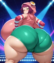 1girl :> after_birth ai_generated ass ass_expansion before_and_after blush breast_expansion breasts cameltoe child_bearing_hips concert female gigantic_ass gigantic_breasts hand_on_hip hyper mega_man_star_force mother post_birth puffy_vulva seductive seductive_look smug solo sonia_strumm stable_diffusion thick_ass trefoil vulva