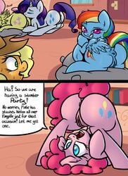 anal anus applejack_(mlp) ass big_butt comic earth_pony english_text equine female feral fluttershy_(mlp) friendship_is_magic horn horse inviting mammal my_little_pony oral pegasus pinkie_pie_(mlp) pony pussy rainbow_dash_(mlp) rarity_(mlp) rimming seductive sex slavedemorto sweat text unicorn wings yuri