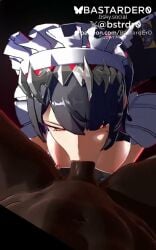 1boy 1girls 3d 3d_animation :>= animated bastardero black_hair blowjob breasts dark-skinned_male deepthroat ellen_joe fellatio looking_at_viewer maid maid_uniform nipples oral pov red_eyes red_hair shark_tail sound tagme tail video zenless_zone_zero