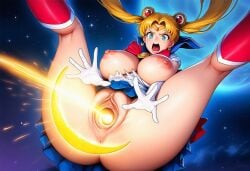 ai_generated beam breasts breasts_out clitoris energy_beam female female_only finishing_move firing_weapon huge_breasts legs_apart pussy sailor_moon sailor_moon_(series) sailor_senshi_uniform screaming solo_female special_attack super_powers torn_clothes torn_clothing usagi_tsukino vagina vaginal_attack
