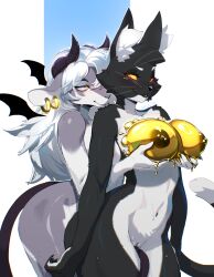2020s 2024 2d 2d_(artwork) 2girls 5_fingers anthro areola ass bacardi_(muart242) big_ass big_breasts big_butt big_ears big_thighs black_eyes black_fur blush body_paint breasts busty cat_girl claws ear ear_tuft earrings feline female female_focus female_only fur furry furry_female furry_only goat goat_ears gold_bracelet gold_earrings gold_jewelry grabbing_breasts hi_res highres hips hourglass_figure huge_thighs large_ass large_butt large_thighs liquid_gold liquid_on_boobs liquid_on_breast liquid_on_breasts loincloth long_ears looking_back muart242 nipple_piercing nipples nude oriana_(crusaderglum) original original_character round_ass size_difference smile smiling tail thick_tail thick_thighs thighs voluptuous white_hair wide_hips wrappings yellow_sclera