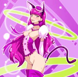 anal anal_beads anal_beads_tail anal_object_insertion animal_ears arched_back arms_behind_back bangs boots bottomless breasts cat_ears choker clothing corset cure_macaron drooling elbow_gloves female food_themed_hair_ornament from_side gloves hair_ornament highres kirakira_precure_a_la_mode long_hair macaron_hair_ornament magical_girl medium_breasts multi_ear nipples object_insertion precure pretty_cure pubic_hair purple_eyes purple_hair purple_ribbon pussy_juice ribbon ribbon_choker saliva sex_toy small_breasts smile solo stockings tail tesu thigh_boots thighhighs very_long_hair white_gloves