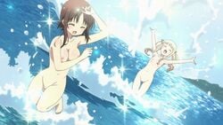 2girls blonde_hair blush breasts brown_hair closed_eyes hagino_chiaki hiiragi_mayuki hinako_note multiple_girls navel nipples nude ocean pussy