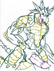 anthro dragon erection holding_penis male male_only muscular muscular_male penis randomdragon scalie sharp_teeth solo teeth