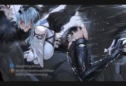 1girls 2boys anal anal_sex anal_sex ass black_leotard black_thighhighs blue_hair blush captured clothed_sex crying defeat_rape defeat_sex defeated_heroine double_penetration eula_(genshin_impact) fanbox_reward female forced genshin_impact grabbing_head group_rape group_sex head_grab heroine_in_trouble interspecies large_breasts leotard male mimyo mitachurl patreon penetration rape sandwiched sex size_difference tears thighhighs vaginal_penetration vaginal_penetration vaginal_sex