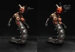 breasts demon demon_girl dialogue doom doom_eternal edit humor monster monster_girl multi_breast nipple_piercing piercing unknown_artist whiplash_(doom)