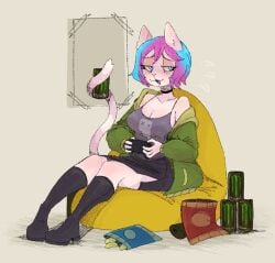 animal_ears animal_tail big_ass big_breasts big_breasts big_butt big_thighs big_titties cat_ears cat_tail catgirl clothing curvaceous curvaceous_female curvaceous_figure curvy curvy_figure curvy_hips female female_focus female_only furry furry_female furry_only multicolored_hair original original_character pink_fur short_hair zzzilart