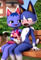 3d ai_generated animal_crossing clothed_female_nude_male cum cumshot handjob nintendo nude orgasm orgasm_face outdoors public public_nudity rosie_(animal_crossing) rover_(animal_crossing) sitting video_games