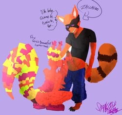 anthro ass erection furry handjob highres kneeling lapfox_trax male mammal penis piñata raccoon sex simple_background the_quick_brown_fox yaoi zalgaloo