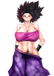 1girls abs big_breasts blush breasts caulifla cleavage dragon_ball dragon_ball_super erect_nipples female huge_breasts midriff muscular muscular_female navel nipple_outline novaxxy pubic_hair saiyan solo vaginal_secretions