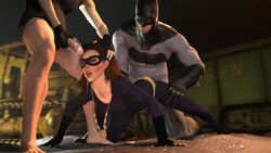 1girls 2boys 3d animated artist_request batman batman:_arkham_knight batman_(series) batman_66 bruce_wayne catwoman catwoman_(arkham) catwoman_(arkham_knight) catwoman_66 clothed_female_nude_male clothed_sex dc dc_comics doggy_style no_sound selina_kyle tagme video