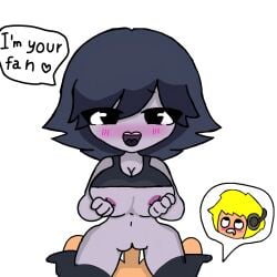 1boy 1girls big_breasts black_hair cowgirl_position edit edited female love male nala_lover open_mouth penis penis_in_pussy pussy saulait selfship tiktok yellow_hair
