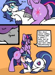 alicorn animal_genitalia animal_penis anus ass balls balls_touching comic english_text equine equine_penis erection fellatio feral friendship_is_magic highres horn horsecock incest male mammal my_little_pony oral penis rule_63 sex shining_armor_(mlp) slavedemorto text twilight_sparkle_(mlp) unicorn wings yaoi