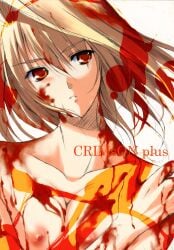 00s 1girls arcueid_brunestud blonde_hair blood blood_on_face breasts female female_focus fumio_(ura_fmo) highres medium_breasts melty_blood nipples red_eyes short_hair solo tsukihime