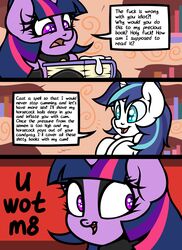 alicorn comic cum dialogue english_text equine female feral friendship_is_magic hi_res horn male mammal my_little_pony shining_armor_(mlp) slavedemorto text twilight_sparkle_(mlp) unicorn wings