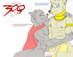 300 anthro canine duo erection humor jewelry male mammal muscular nipple_piercing nipples penis piercing randomdragon yaoi