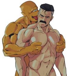 abs alien allen_the_alien bara big_pecs blue_eyes bonjourdraws daddy dilf gay invincible invincible_(comics) licking male male_focus male_only mature_male muscular muscular_male nipple_play nolan_grayson omni-man pecs tongue tongue_out yaoi