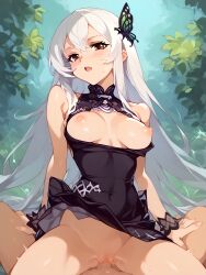 ai_generated black_dress brown_eyes echidna_(re:zero) optionaltypo_(style) re:zero_kara_hajimeru_isekai_seikatsu sex white_hair