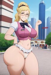 ai_generated bbw cameltoe melissa_shield miniskirt my_hero_academia outdoors public_exposure underwear white_panties