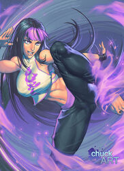 barefoot black_hair chuck_pires clothed clothing female juri_han long_hair solo street_fighter street_fighter_v