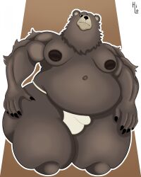 anthro bear ben_bigger brown_body brown_fur bulge clothing detailed_bulge fur genital_outline hi_res itsme_hilo kneeling male male_only mammal mihoyo nipples overweight overweight_male penis_outline solo solo_male underwear zenless_zone_zero